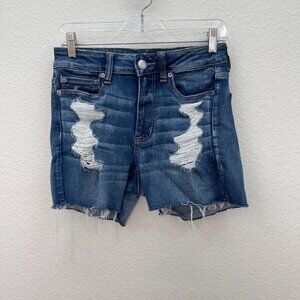 American Eagle Outfitters Hi Rise Shortie Blue Denim Cut Off Jean Short Womens 6